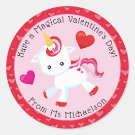 Whimsical Valentine Magical Unicorn Herz Runder Aufkleber