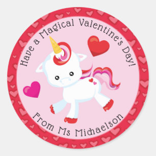 Whimsical Valentine Magical Unicorn Herz Runder Aufkleber