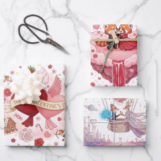 "Whimsical Valentine" Mixed Illustration Wrapping  Geschenkpapier Set