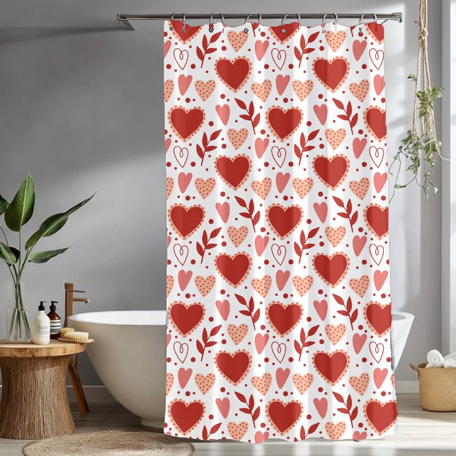 Whimsical Valentine Red & Pink Heart Pattern Duschvorhang (Whimsical Valentine Red & Pink Heart Pattern Shower Curtain)
