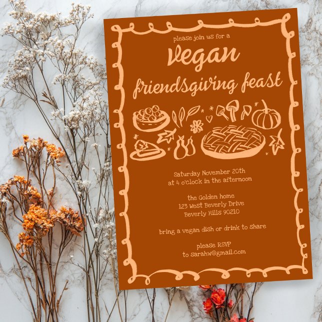 Whimsical VEGAN Erntedank Friendsgiving CUSTOM Einladung (Whimsical VEGAN VEGETARIAN Thanksgiving Friendsgiving CUSTOM Invitation
)