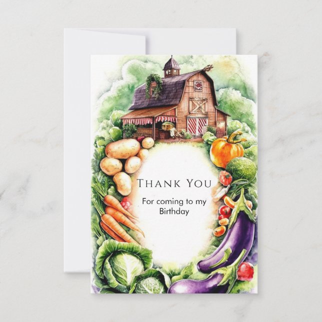 Whimsical Veggies Bauern Markt Geburtstag Dankeskarte (Vorderseite)
