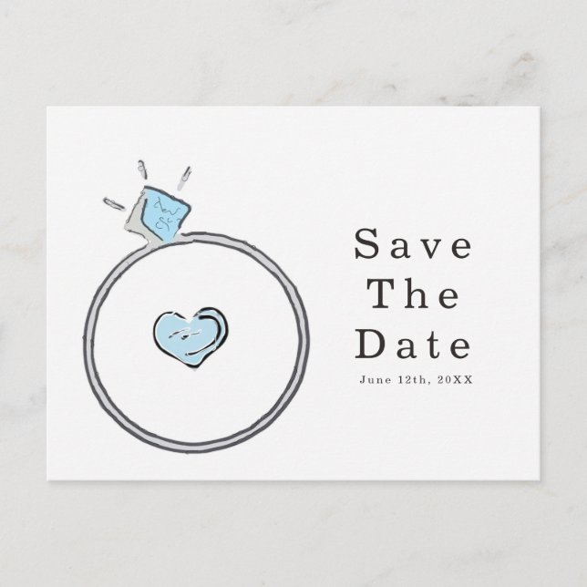 Whimsical Verlobung Wedding Ring Save the Date Postkarte (Vorderseite)