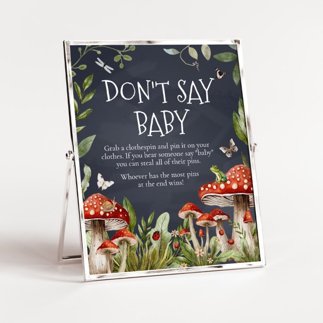Whimsical verzaubert Pilz nicht Baby sagen Poster (Rustic Mushroom Baby Shower Don't Say Baby Sign)