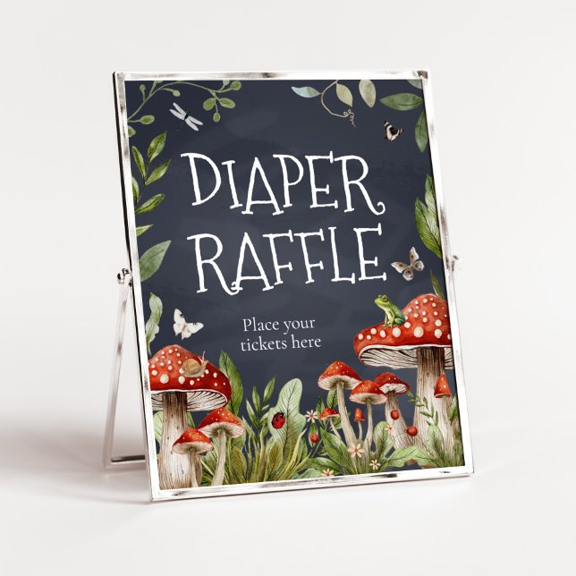 Whimsical Verzauberter Wald Pilzzerreißer-Windeln Poster (Rustic Mushroom Baby Shower Diaper Raffle Sign)