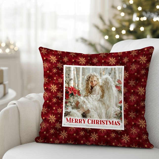 Whimsical Victorian Angel Red and Gold Gift Pillow Kissen (Whimsical Victorian Angel Red and Gold Gift Pillow)