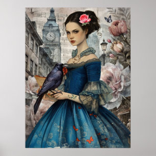 Whimsical Viktorianisch Gothic Girl & Florals Lond Poster