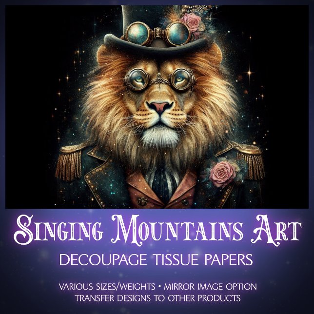 Whimsical Viktorianisch Steampunk Lion Decoupage Seidenpapier (Von Creator hochgeladen)