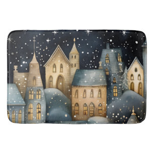 Whimsical Village Starry Skies Navy Gold Badematte