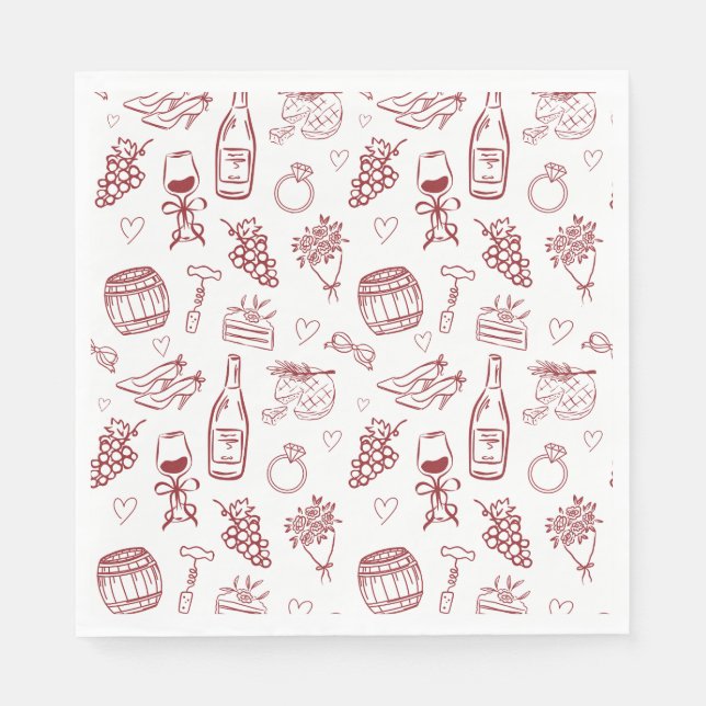 Whimsical Vino Before Vows Burgundy Bridal Shower Serviette (Vorderseite)