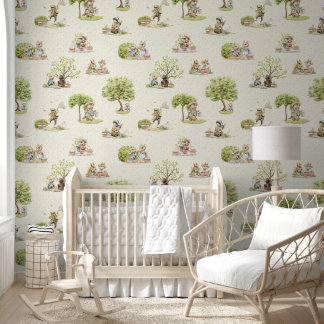 Whimsical Vintag Animals Picnic Child Room Tapete