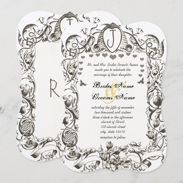 Whimsical Vintag Bee & Bienenstock Blume Einladung (Vorne/Hinten)