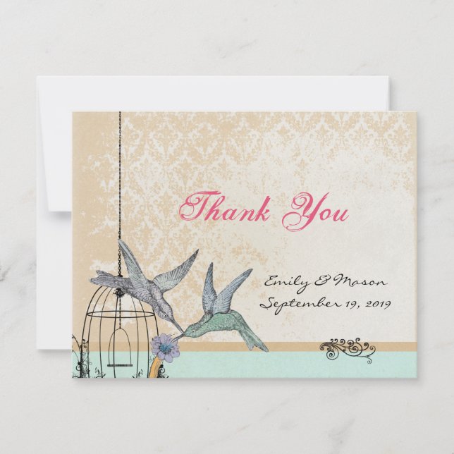 Whimsical Vintag Bird Cage Wedding Danke Karte (Vorderseite)