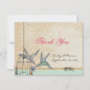 Whimsical Vintag Bird Cage Wedding Danke Karte