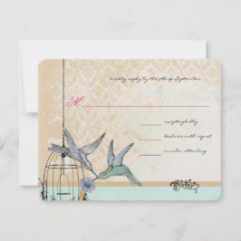 Whimsical Vintag Bird Cage Wedding RSVP Karte
