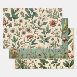 Whimsical Vintag Botanical Floral Sketches Geschenkpapier Set