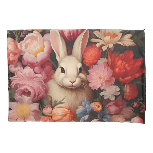 Whimsical Vintag Bunny Spring blüht Kissenbezug (Vorderseite)