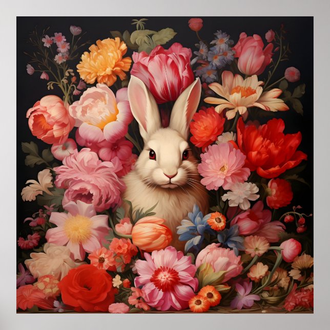 Whimsical Vintag Bunny Spring blüht Poster (Vorne)