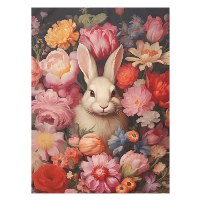 Whimsical Vintag Bunny Spring blüht Tischdecke (Vorderseite)