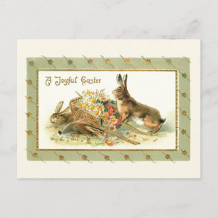 Whimsical Vintag East Bunnies & Daisies Postkarte