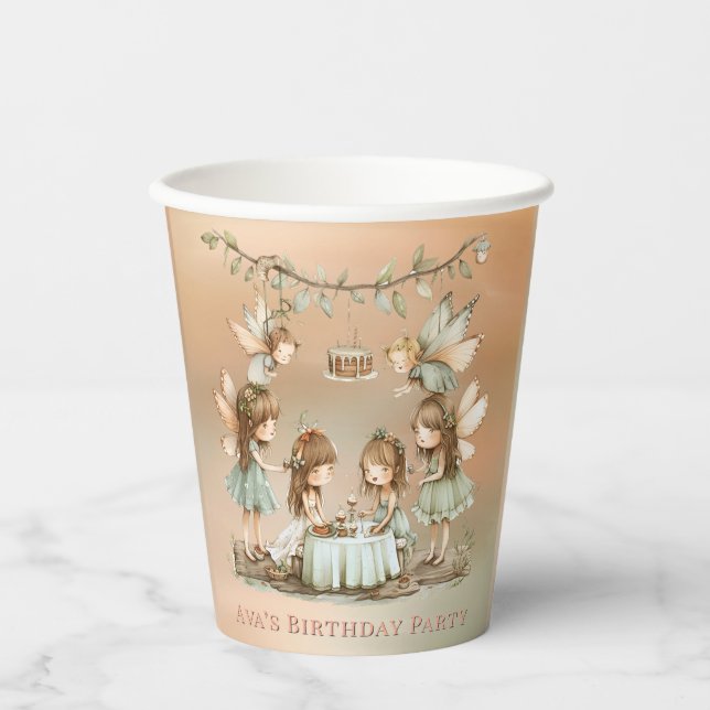 Whimsical Vintag Fairies Girl Birthday Party Pappbecher (Vorderseite)