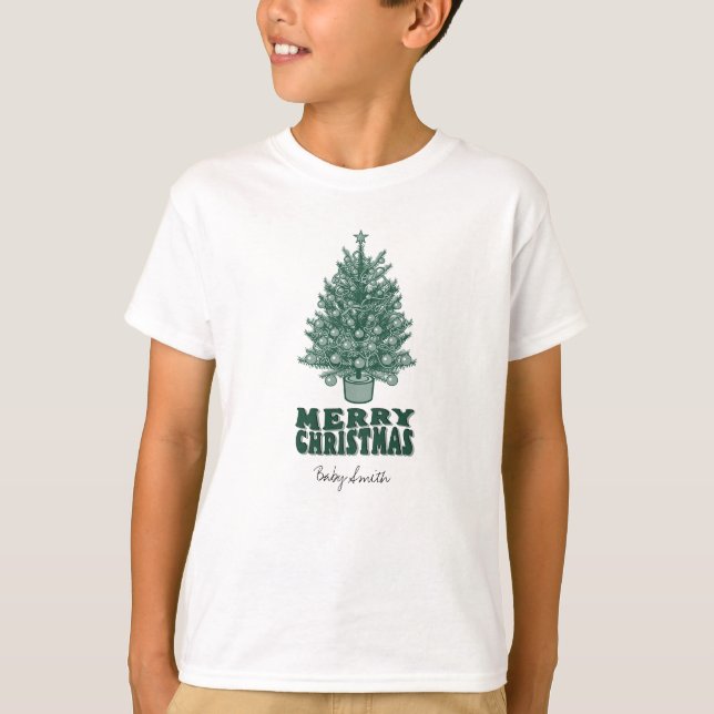 Whimsical Vintag Green Retro Weihnachtsbaum T-Shirt (Vorderseite)