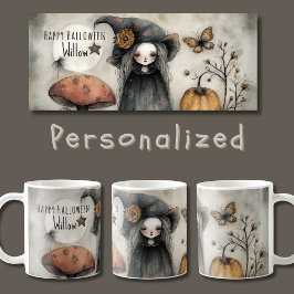 Whimsical Vintag Halloween Hexe, Personalisiert Kaffeetasse