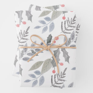 Whimsical Vintag Holly Berry Verlasse Weihnachten Geschenkpapier Set