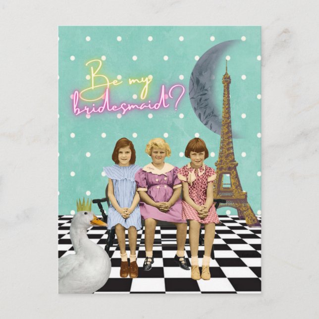 Whimsical Vintag Kids Bridesmaid Anfrage Postkarte (Vorderseite)