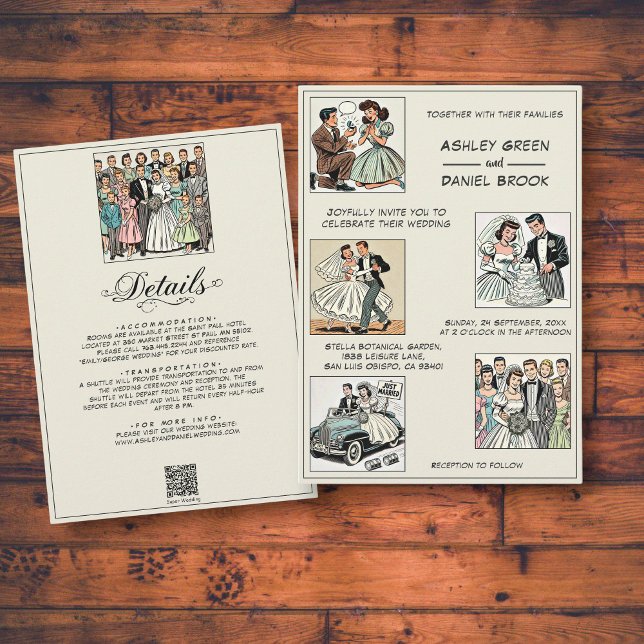 Whimsical Vintag Retro 50er Comic Book Wedding Einladung (Von Creator hochgeladen)