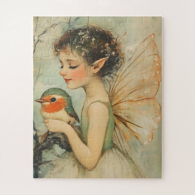 Whimsical Vintage Christmas Fee mit Robin Puzzle (Vertikal)