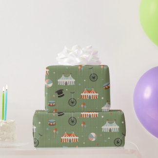 Whimsical Vintage Circus Kids Birthday on Green Geschenkpapier