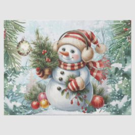 Whimsical Vintage Decoupage Christmas Snowman Seidenpapier