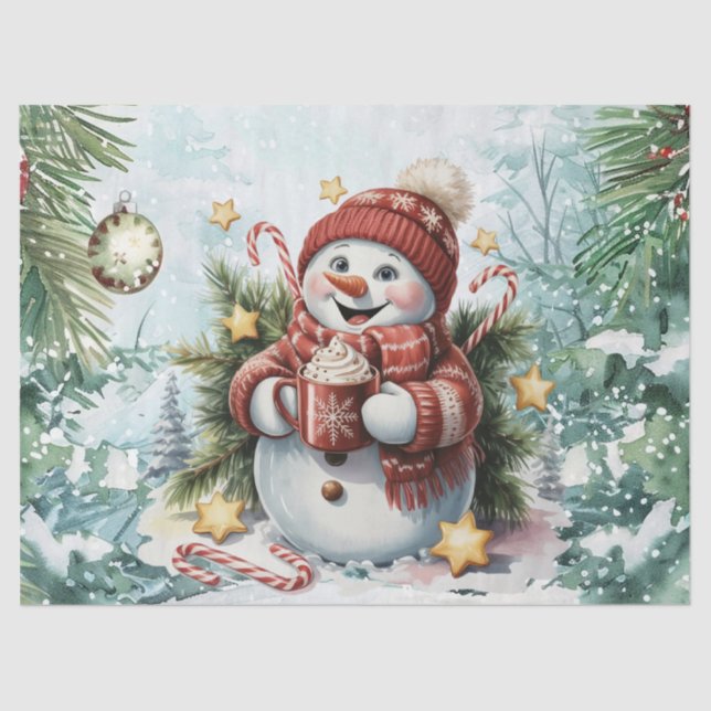 Whimsical Vintage Decoupage Christmas Snowman Seidenpapier (Vorderseite)