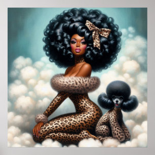 Whimsical Vintage Glamour: Afro-Pin-Up Leopard Poster