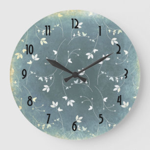 Whimsical Vintage Pattern with Birds and Leaves Große Wanduhr
