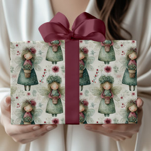 Whimsical Vintage Weihnachtsengel & Floral Geschenkpapier