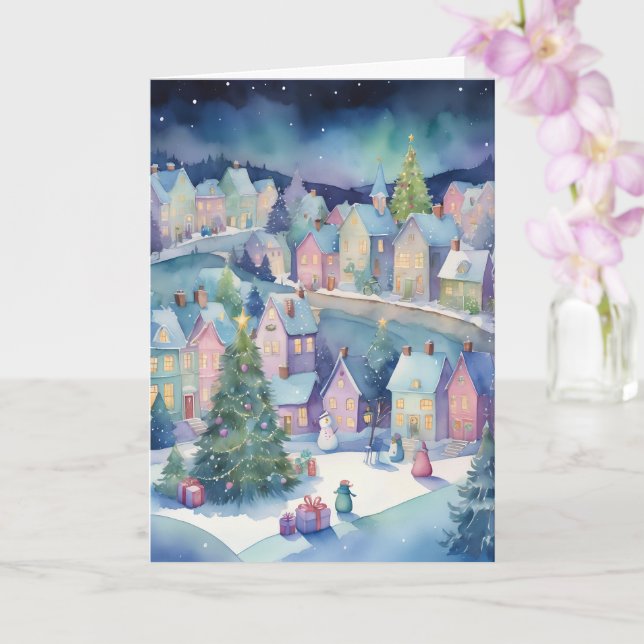 Whimsical Vintage Weihnachtsstadt Storybook Karte (Orchidee)
