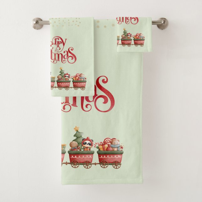 Whimsical Vintage Weihnachtszug mit Spielzeug Badhandtuch Set (Insitu)