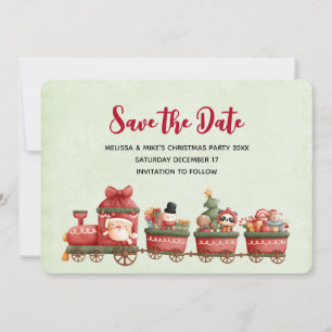 Whimsical Vintage Weihnachtszug mit Spielzeug Save The Date