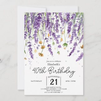 Whimsical Vintage Wildblumen 40. Geburtstag Einladung