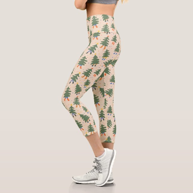 Whimsical Walking Weihnachtsbaummuster Capri Leggings (Links)