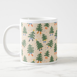 Whimsical Walking Weihnachtsbaummuster Jumbo-Tasse