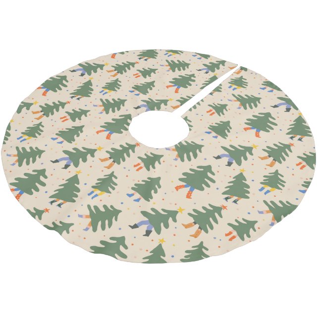 Whimsical Walking Weihnachtsbaummuster Polyester Weihnachtsbaumdecke (Schrägansicht)