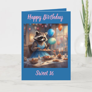 Whimsical Waschbär süße 16 Geburtstagskarte Karte