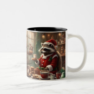 Whimsical Waschbär Weihnachtsmann hat Kekse & Kaff Zweifarbige Tasse