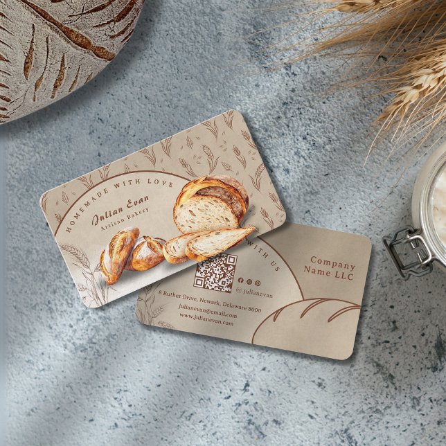 Whimsical Watercolor Artisan Bäckerei hausgemachte Visitenkarte (Whimsical Watercolor Artisan Bakery Homemade Bread Business Card )