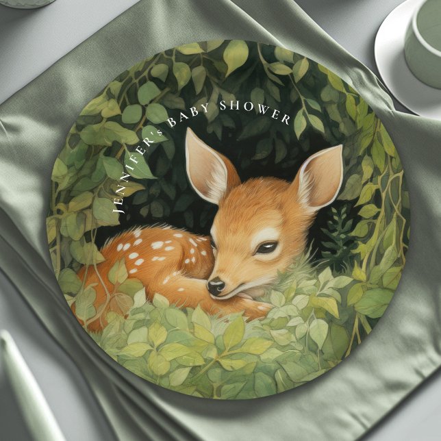 Whimsical Watercolor Baby Deer Baby Dusche Pappteller (Von Creator hochgeladen)