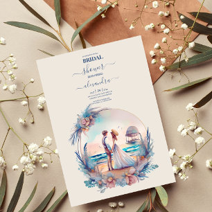 Whimsical Watercolor Beach Hochzeit in Urlaubsort Einladung
