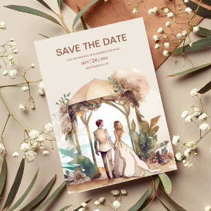 Whimsical Watercolor Beach Hochzeit in Urlaubsort Save The Date